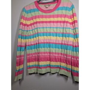 Appleseed's Cable Knit Sweater Striped Pastel Rainbow‎ Cotton Size Medium